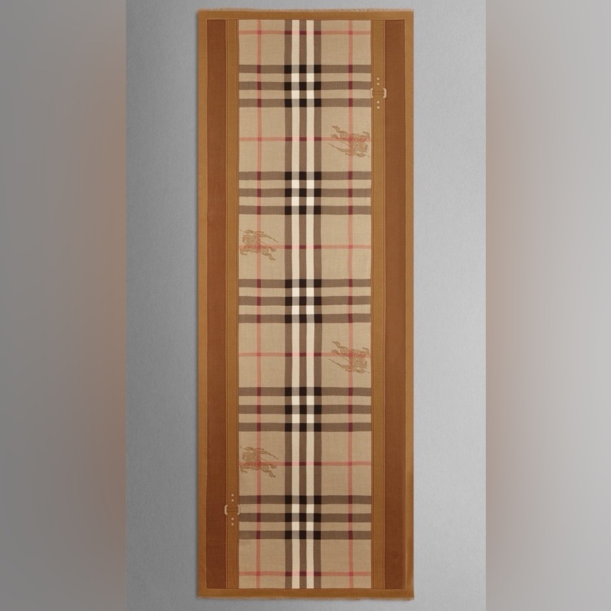 Burberry Haymarket Check Modal Cashmere Scarf In Amber Color